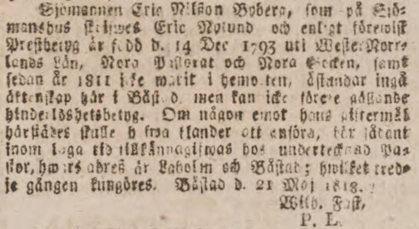 INRIKES TIDNINGAR – 14 juli 1818