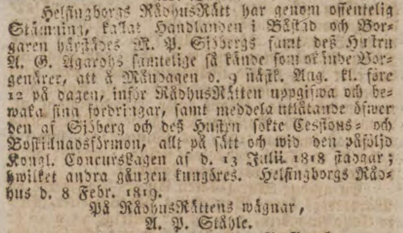 POSTTIDNINGAR – 11 mars 1819