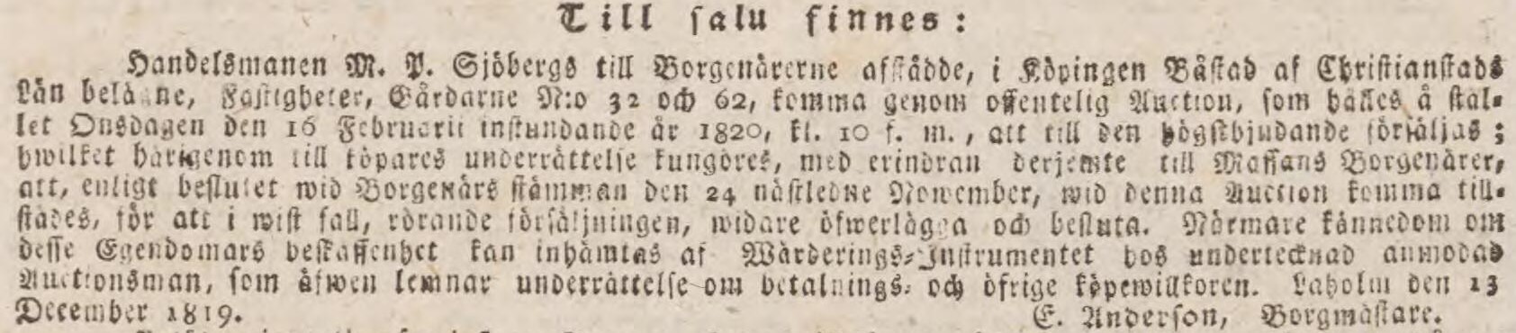 LUNDS WECKOBLAD – 22 december 1819