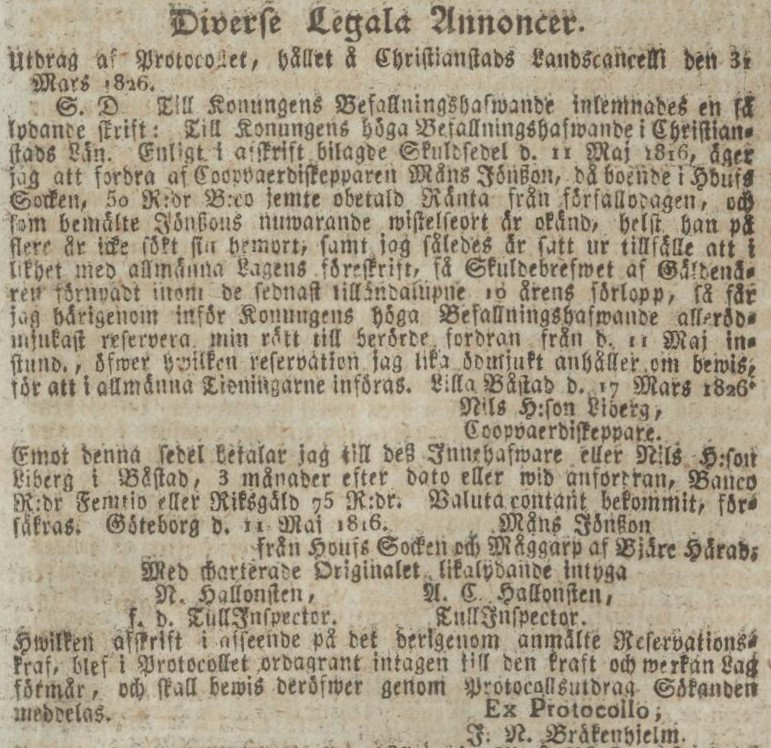 POST- OCH INRIKES TIDNINGAR – 1 juni 1826