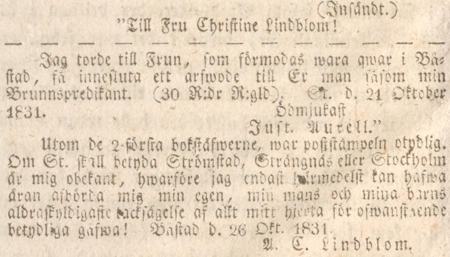 HELSINGBORGSPOSTEN – 12 november 1831