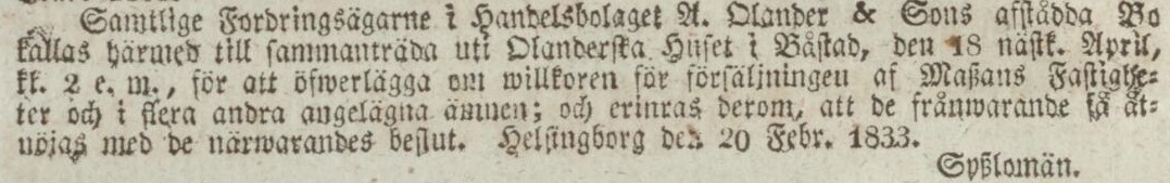POST- OCH INRIKES TIDNINGAR – 22 mars 1833