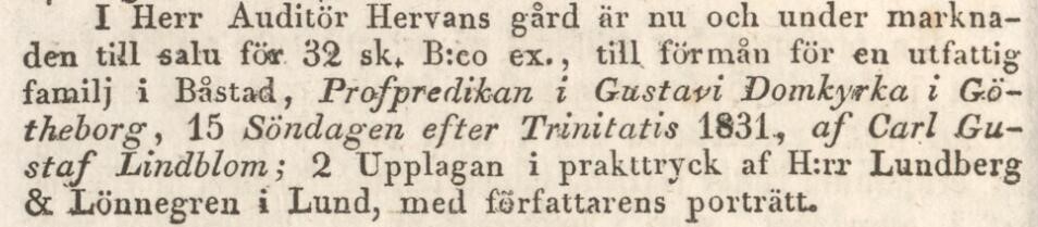 SKÅNSKA POSTEN – 29 januari 1834