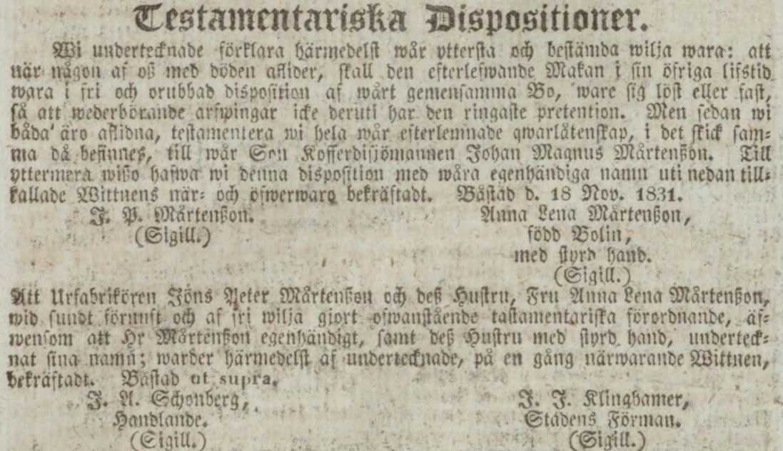 POST- OCH INRIKES TIDNINGAR – 30 juni 1834