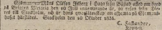STOCKHOLMS DAGBLAD – 22 oktober 1834