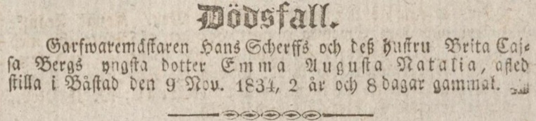 HELSINGBORGSPOSTEN – 22 november 1834