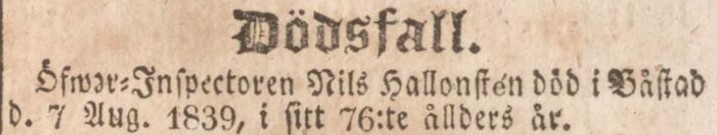 HELSINGBORGSPOSTEN – 17 augusti 1839