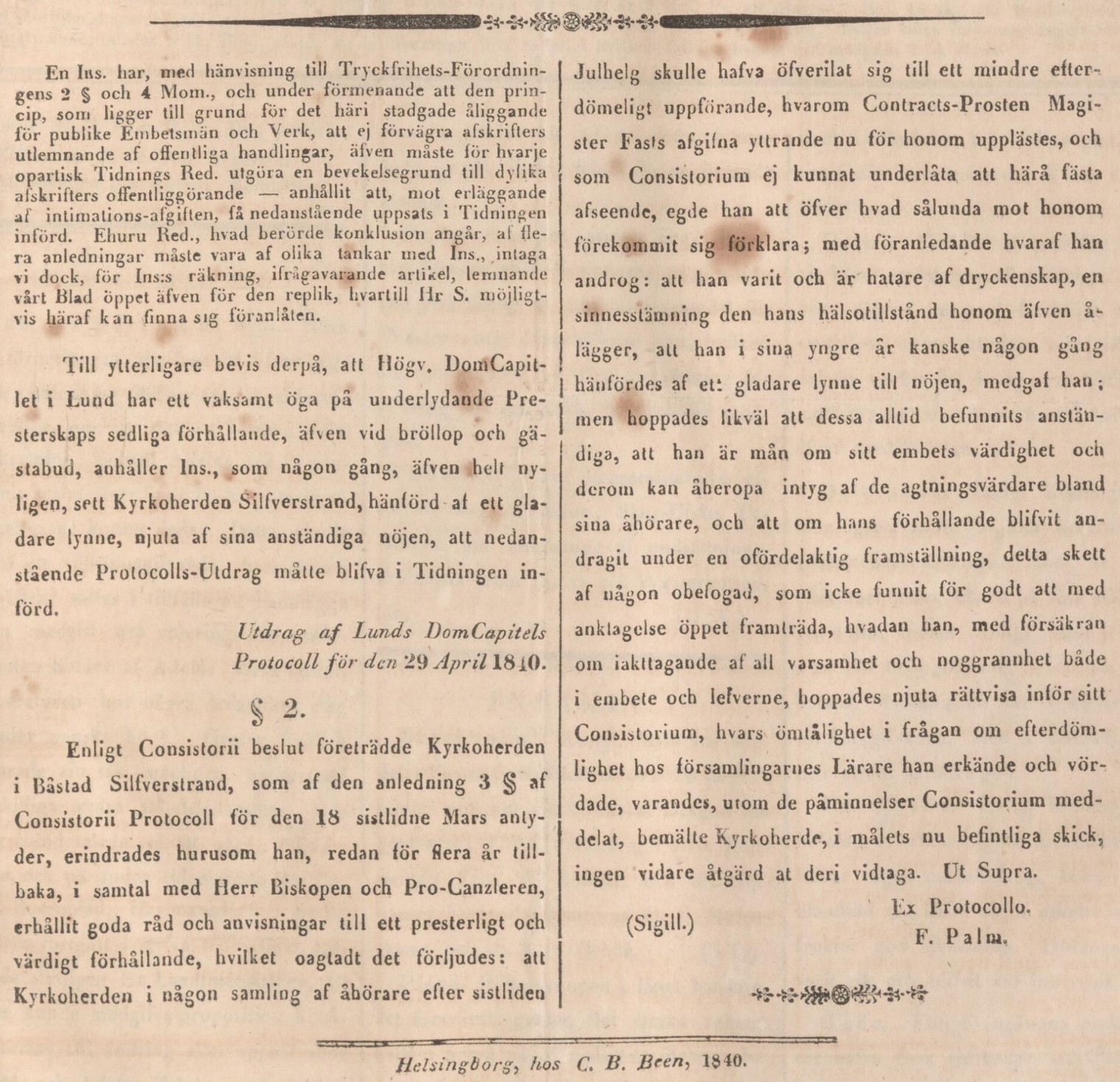 Telegrafen – 29 september 1840