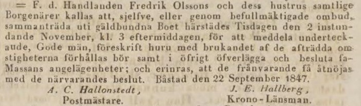POST- OCH INRIKES TIDNINGAR – 5 oktober 1847