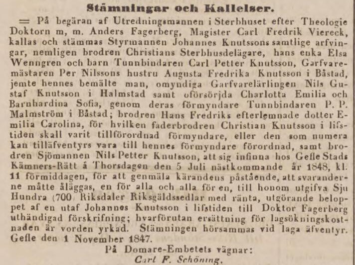 POST- OCH INRIKES TIDNINGAR – 26 november 1847