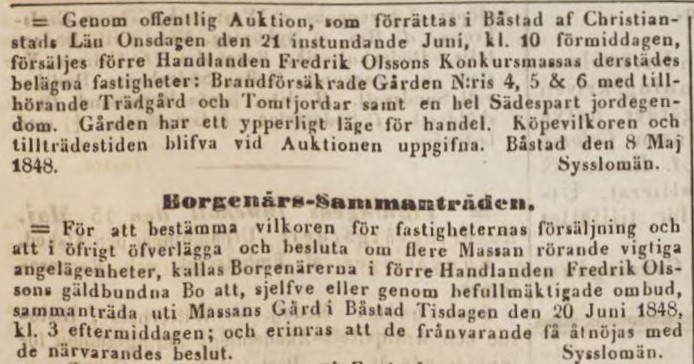 POST- OCH INRIKES TIDNINGAR – 15 maj 1848