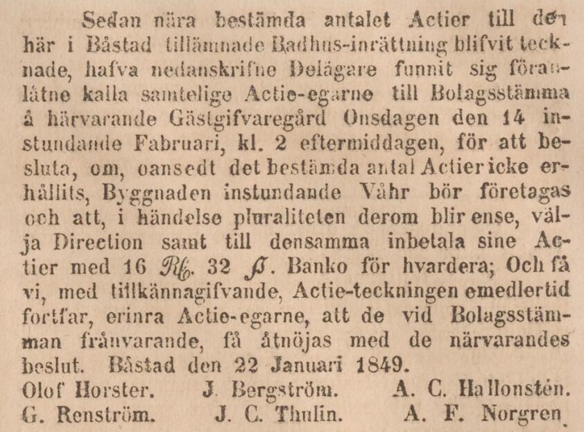 HALLANDS LÄNS TIDNING – 1 februari 1849