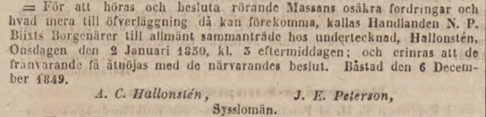 POST- OCH INRIKES TIDNINGAR – 13 december 1849