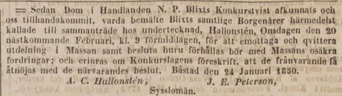 POST- OCH INRIKES TIDNINGAR – 7 februari 1850