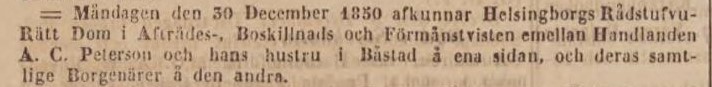 POST- OCH INRIKES TIDNINGAR – 7 december 1850