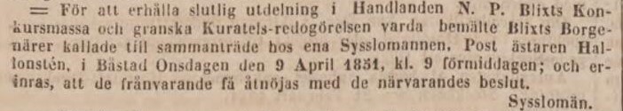 POST- OCH INRIKES TIDNINGAR – 10 mars 1851