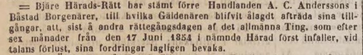 POST- OCH INRIKES TIDNINGAR – 19 augusti 1854