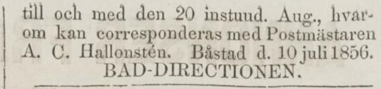 POST- OCH INRIKES TIDNINGAR – 12 augusti 1856