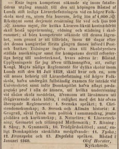 POST- OCH INRIKES TIDNINGAR – 3 februari 1860