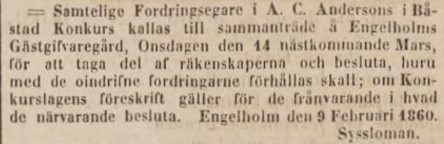 POST- OCH INRIKES TIDNINGAR – 16 februari 1860
