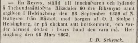 POST- OCH INRIKES TIDNINGAR – 24 mars 1863