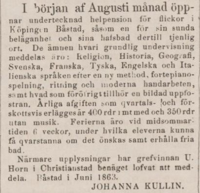 SKÅNSKA POSTEN – 4 juli 1863