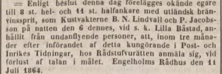 POST- OCH INRIKES TIDNINGAR – 30 juli 1864