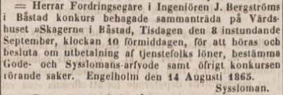 POST- OCH INRIKES TIDNINGAR – 22 augusti 1865