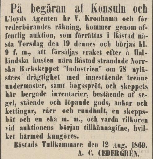ÖRESUNDSPOSTEN – 14 augusti 1869