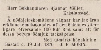 SKÅNSKA POSTEN – 23 juli 1870