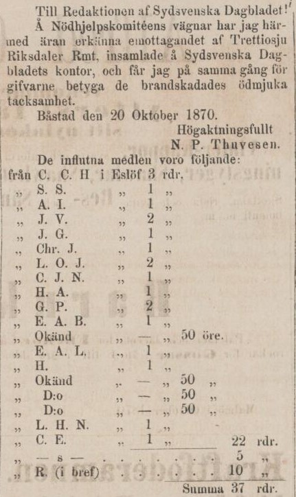 SYDSVENSKA DAGBLADET – 26 oktober 1870