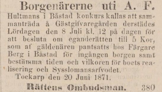 ENGELHOLMS TIDNING – 23 juni 1871