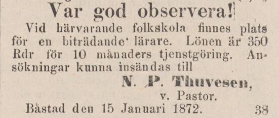 ENGELHOLMS TIDNING – 19 januari 1872