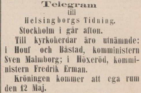 HELSINGBORGS TIDNING – 22 april 1873