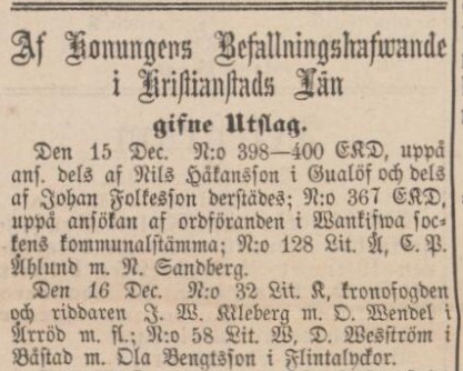 SKÅNSKA POSTEN – 24 december 1873