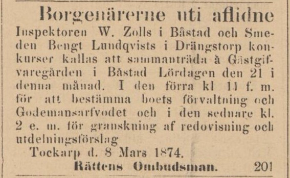 ENGELHOLMS TIDNING – 10 mars 1874