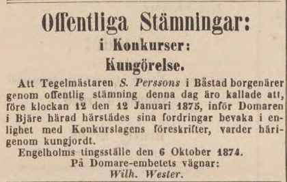 POST- OCH INRIKES TIDNINGAR – 13 oktober 1874
