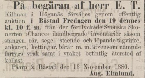 ÖRESUNDSPOSTEN – 16 november 1880