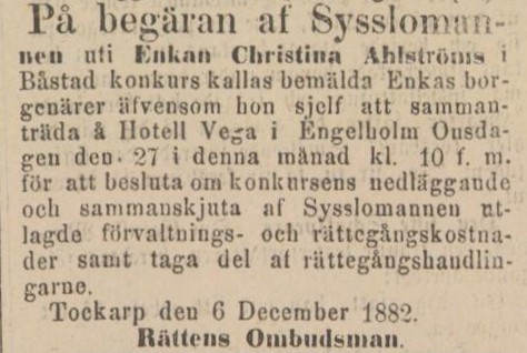 ENGELHOLMS TIDNING – 8 december 1882