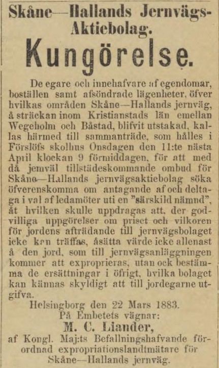 NORRA SKÅNE – 30 mars 1883