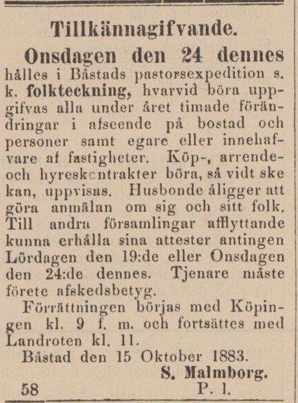 BÅSTADS TIDNING – 18 oktober 1883