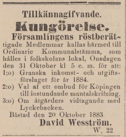 BÅSTADS TIDNING – 25 oktober 1883