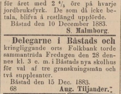BÅSTADS TIDNING – 20 december 1883 (forts.)