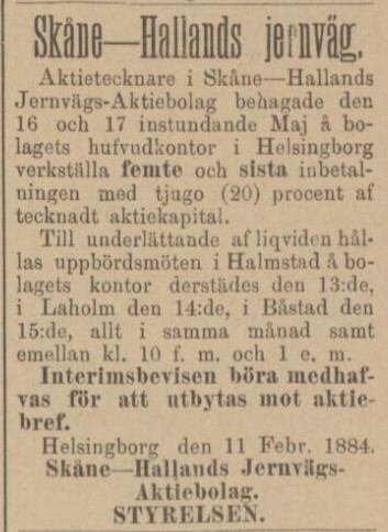 HALLAND – 14 februari 1884