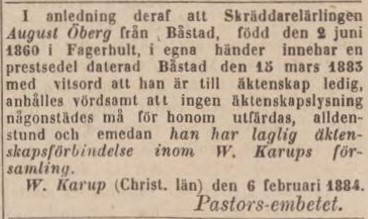 POST- OCH INRIKES TIDNINGAR – 18 februari 1884