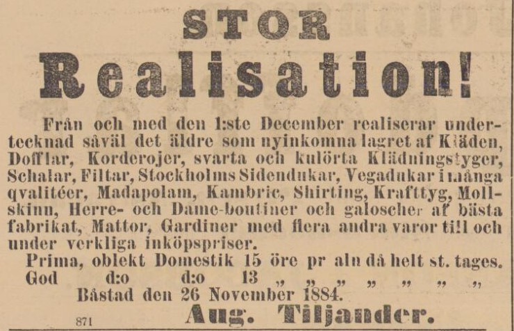 BÅSTADS TIDNING – 26 november 1884