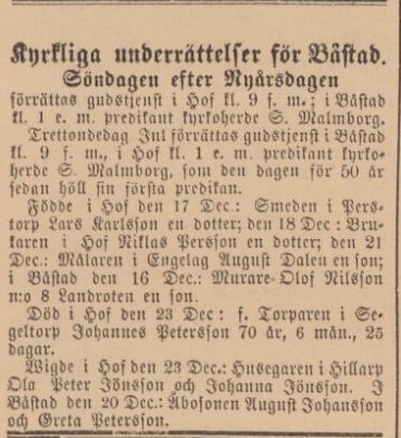 BÅSTADS TIDNING – 31 december 1884