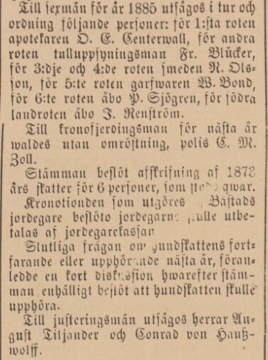 BÅSTADS TIDNING – 31 december 1884 (forts.)