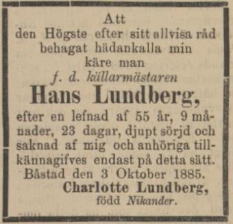 HALLAND – 6 oktober 1885