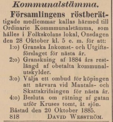 BÅSTADS TIDNING – 21 oktober 1885 (forts.)